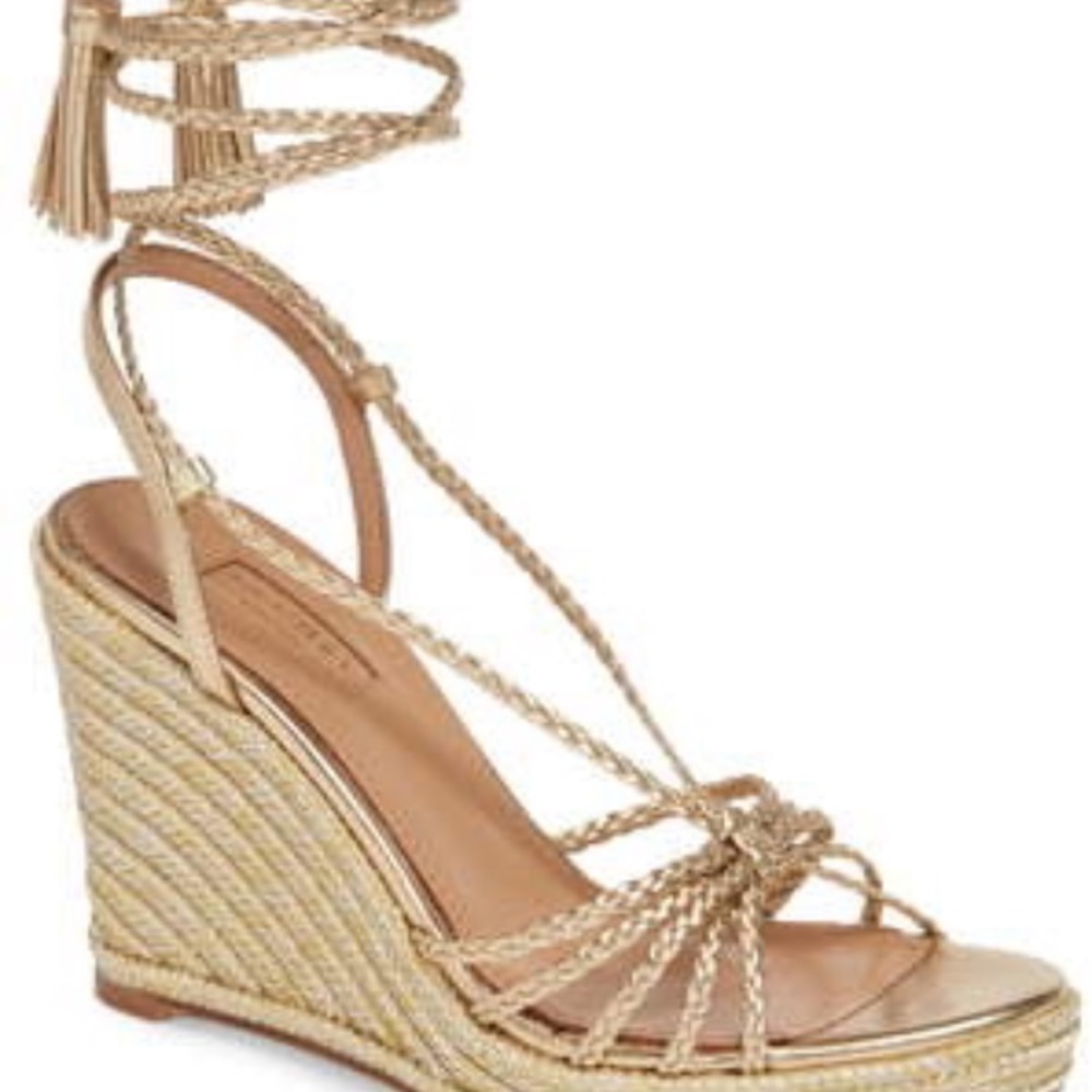 Aquazzura Savannah Gold Wedge Espadrilles - Sz 35